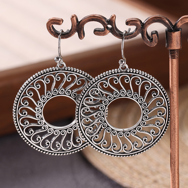 Ethnic Style Filigree Round Drop Earrings for Women